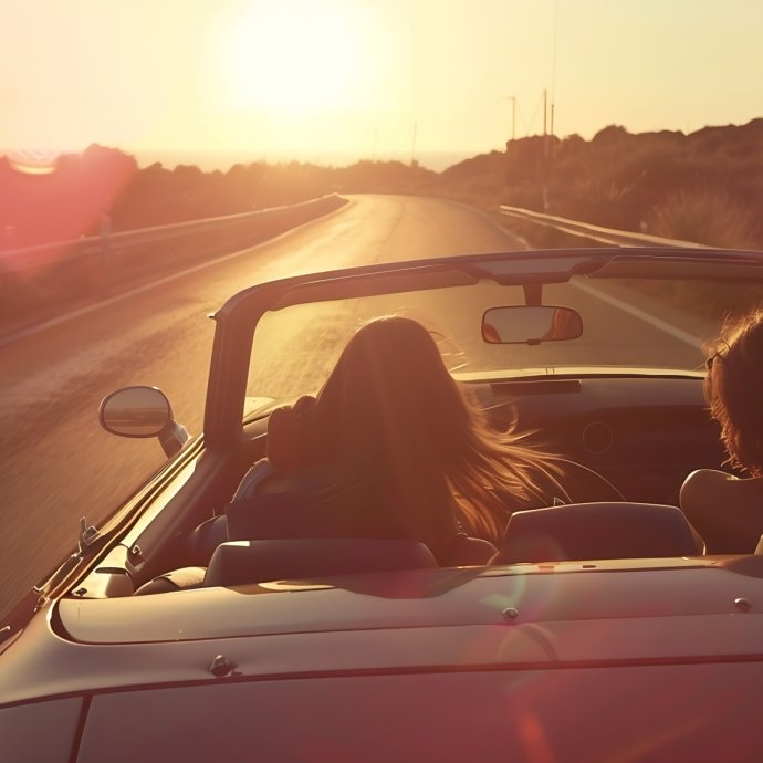 Covertible with the top down driving